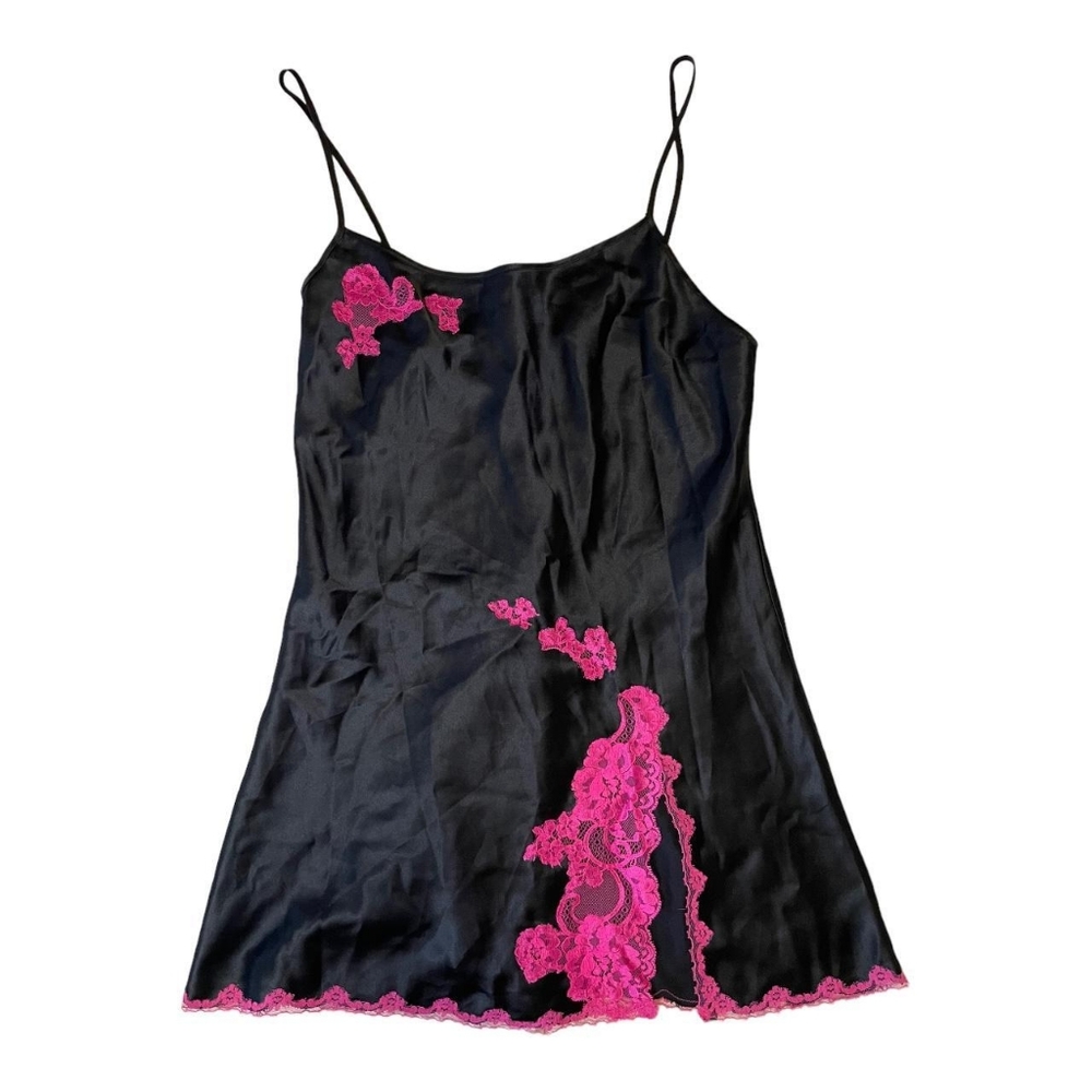 Victoria's Secret Women's Black and Pink Open Back Small Slit Slip Dress